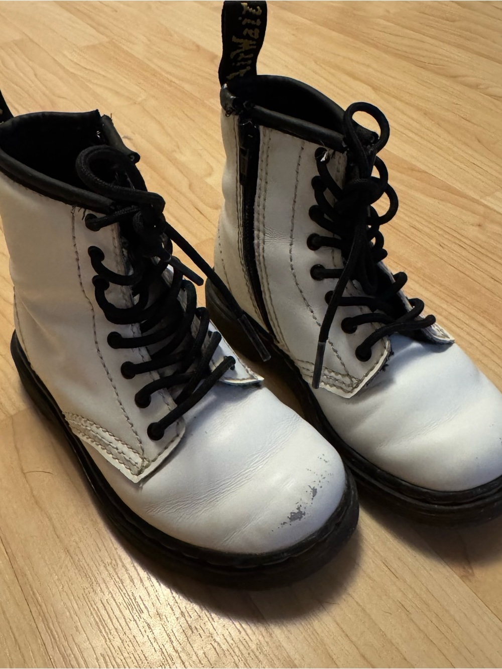 Kids White Lace-Up Ankle Boots with Black Trim